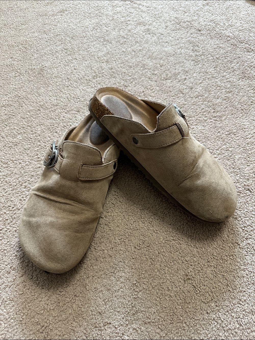Women’s Tan Suede Slip-On Clog with Buckle